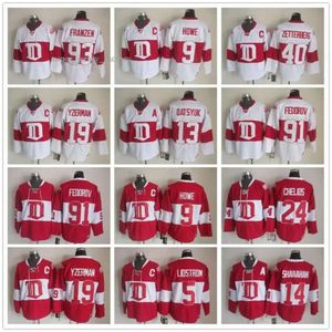 Detroit Red Wings Versión vintage Jerseys 19 YZERMAN 40 ZETTERBERG 13 DATSYUK 5 LIDSTROM 24 CHELIOS 9 HOWE 31 JOSEPH Jersey de hockey 6119 5096