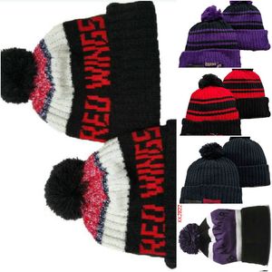 Devils wings Beanie Pelota de hockey de América del Norte Parche lateral del equipo Deporte de lana de invierno Sombrero de punto Gorras de calavera A0