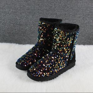 5825 botas de nieve con cuentas tridimensionales, logo de marca de moda, botas cálidas de invierno, botas de lana de lujo de Australia, zapatillas Tasman