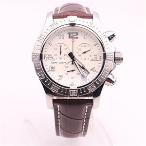 DHgate seleccionado proveedor relojes hombre lobo marino crono esfera blanca cinturón de cuero marrón reloj cuarzo batería reloj para hombre relojes181v