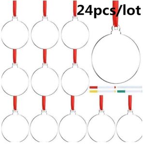 DHL 3 pouces Transparent cercle clair décorations de noël étiquette volante bricolage blanc rond acrylique arbre de noël ornements pendentif