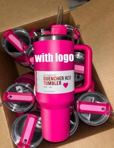 THE QUENCHER H2.0 40OZ Tasses Cosmo Pink Parade Target Gobelets rouges Tasses de voiture isolées Tasses à café en acier inoxydable Termos Barbie Tumbler rose Cadeau de la Saint-Valentin US STOCK 15