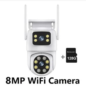 Envío libre de DHL 4K 8MP PTZ Wifi Cámara IP Lente dual con pantalla dual Detección humana Seguimiento automático Cámara de vigilancia exterior inalámbrica con tarjeta de memoria 128G