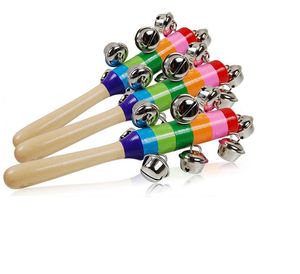 DHL Baby Rattle Rainbow con Orff Instrumentos musicales Juguetes educativos de madera Cochecito de bebé Mango de cuna Actividad Bell Stick