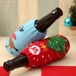 Dhl Christmas Tricoted Wine Bottle Cover Party Favor de Noël Sacs de bière Sacs Santa Snowman Moose Beers Bottles Covers Wholesale GG