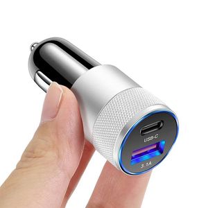 DHL Dual Port PD 20W QC3.0 Chargeur rapide 3.1A USB Type C Chargeur de voiture Adaptateur de téléphone portable pour iPhone 15 14 13 12 11 Pro Max avec boîte de vente au détail