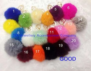 100pcs Couleurs mélangées belles chaînes de clés de boule de fourrure de lapin en cuir authentique 8 cm pour la voiture sac à anne