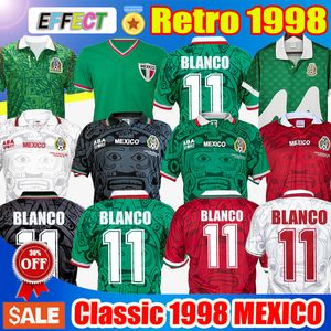 Retro 1998 Mexico Soccer jerseys World Cup Classic Vintage 1970 1994 1995 Thailand Quality HERNANDEZ 11# BLANCO Home Green Away White Third Blakc Football Shirts