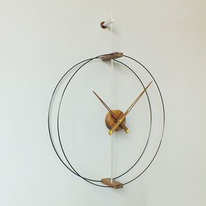 Diamètre 90CM horloge murale nordique moderne simple créative espagnole noyer noir grand unipolaire avec deux boucles horloge à main