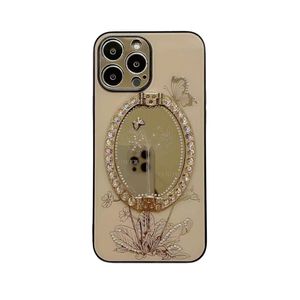 Support incrusté de diamants pour téléphone portable Magic Mirror designer Bling pour iphone 14 13 12 11 pro max Hard Cool Cell Phone Bags