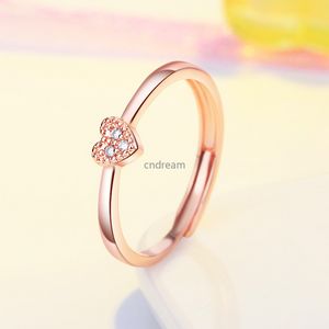 Diamond Heart Ring Band Finger Rose Gold Ajustement Silt Silver Wed Rings de fiançailles pour femmes Bijoux de mode fille et sable