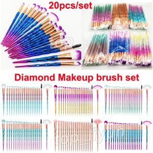 Pinceaux de maquillage diamant 20pcs Set Kit de pinceaux en poudre Brosse pour le visage et les yeux Lot de bouffées Pinceaux colorés Pinceaux de fond de teint Beauté Cosmétiques par DHL