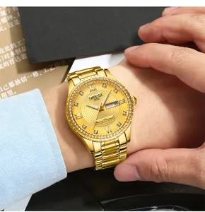 Diamond Set Gold Watch Double Calendrier 3pin Solide en acier solide MONTRE MONTRE DES FACES FACESS