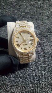 Reloj de diamantes Rolaxs Relojes de pulsera mecánicos suizos 2023 Nuevo reloj de diamantes helado PASS TT ETA 3255 Movimiento Mecánico Oro amarillo Top Calidad Hombres LuxuryWatc HBT8