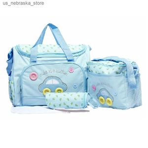 Bolsas de pañales 4 en 1 patrón de automóvil multifuncional de gran capacidad para bebés pijama de pañales almohadilla de reemplazo de bolso de mumas (azul cielo) Q240418