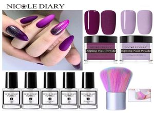 Journal 9pcs Dip tremper poudre poudre jelly violet rose ongle paillette naturel sèche sans lampe UV décoration art acrylique 15533492