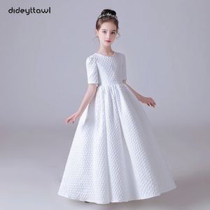 Dideyttawl falda blanca Puff elegante vestido de flores para niñas para fiesta de boda mangas cortas concierto vestido de dama de honor Junior 240325