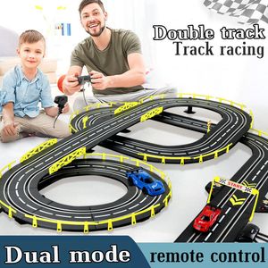 Modèle moulé sous pression 1/43 Voiture ferroviaire électrique Double télécommande Voiture de course piste jouet Autorama Circuit Voiture électrique chemin de fer fente voiture de course jouet 230901