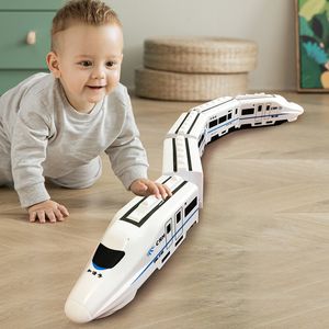 Diecast Model 1 8 Harmony Simulation High Speed Railway Train Toy Car Electric Sound Light EMU DIY Block Building Toys for Child 230605