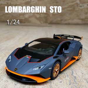 Diecast Model car 1 24 HURACAN STO Alloy Sports Car Model Diecasts Metal Toy Racing Car Model Simulation Sound and Light Collection Kids Toy Gift 230809