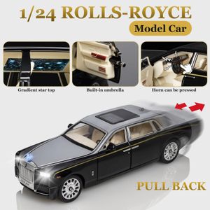 Modellino auto 1/24 Rolls-Royce Phantom Starry Sky Top Car Simulazione Suono e luce Tirare indietro Modello di auto in lega Decorazione Ragazzo Giocattolo Auto Regalo 231110