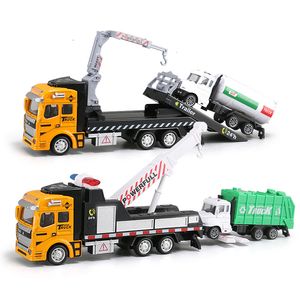 Diecast Model car 19CM Crane Trailer Tow Truck Toy Model 1 48 avec Pull Back Garbage Truck Alliage Diecasts Sanitation Vehicle Car Toy for Kids Y194 230625