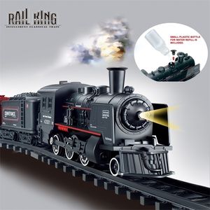 Diecast Model car Battery Operated Railway Classical Freight Train Water Steam Locomotive Playset with Smoke Simulation Electric Toys 220930