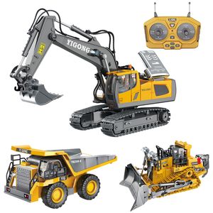 Diecast Model car Boy Toy RC Excavator Bulldozer Dump Truck Alloy Shovel Digger Children Christmas Birthday Gift 1 20 2.4G Engineering Vehicle 230815