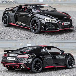 Coches modelo fundido a presión 1 24 AUDI R8 V10 Plus Modelo de coche deportivo de rendimiento de aleación Juguete de metal fundido a presión Modelo de coche de carreras Simulación Sonido y luz Regalo para niños