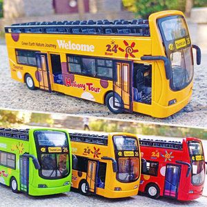 Diecast Model Cars 1 32 alliage visite guidée modèle de bus à impériale musique légère retirer voiture électrique jouet cadeau d'anniversaire pour enfants 0915