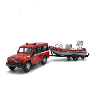 Diecast Model Cars 143 SUV Coast Guard Police Car Fire Truck Alloy Offroad Vehicle Speedboat Trailer Simulation Car Model Toy x0731