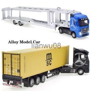 Diecast Model Cars 150 Container Truck Pull Back avec Light Engineering Transport Vehicle Diecast Alloy Truck Head Model Toy Boy Toys For Children x0731