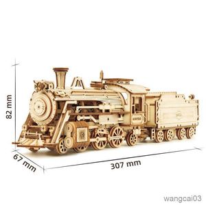 Diecast Model Cars 3D Jigsaw Movible Steam Train Car Jeep Asamblea Juguete Niños Regalo Adulto Modelo de madera Building Block Set Car Model Toys para niños R230807