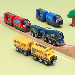 Coches modelo fundido a presión Juego de tren locomotora a batería Potente motor Bala Tren eléctrico Coche Juguetes aptos para Biro Vía férrea de madera Regalo para niños J230228