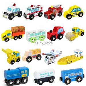 Modèle de voiture moulé sous pression, jouets de Train en bois, camion de pompiers, voiture de Police, Ambulance Compatible Thomas Train Track, jouets en bois pour enfants L2403