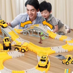 Modelo fundido a presión DIY Car Race Magic Rail Track Sets Brain Game Flexible Curved Crea vehículos Juguetes Plástico Color Railroad para regalos de niños 230222