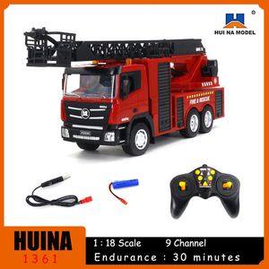 Diecast Model Huina 1361 1 18 Semi aleación Remote Vontrol Fire Engine 2 4g Excavator Trucks Construction Radio Control Rc Car Toys para niños Kids 230818