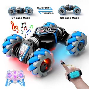 Modèle moulé sous pression Dernière voiture de cascade télécommandée 4WD 2 4G sans fil RC drift LED lumières montre capteur de geste rotatif jouet pour enfants cadeau 231017