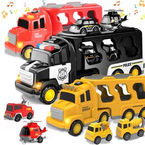 Diecast Truck Fire Engine Car Toys Engineering Véhicules Excavator Bulldozer Modèle Définit les enfants Boys for Gift 231227
