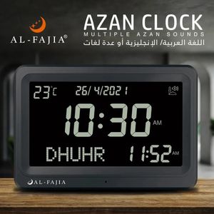 Réveil numérique 8 sons Al-Fajia plus grand écran LCD bureau Azan horloge calendrier prière musulmane électronique horloge de Table chambre 240116