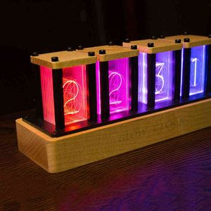 Horloge de table électronique numérique RVB Nixie Time Tube Glow Tube Horloge de bureau Led Décoration de bureau Creative DIY Horloges Montre Cadeau 211112