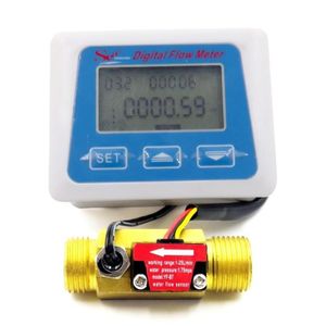 Pantalla LCD digital Sensor de flujo de agua Medidor de flujo de flujo Totámetro Tiempo Registro con sensor de flujo G1/2