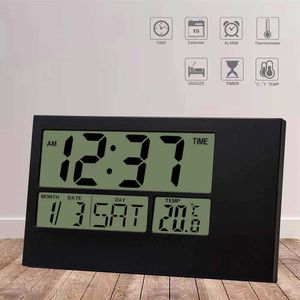 Horloge murale numérique LCD décoration de la maison grand calendrier d'affichage LCD avec date et jour température Snooze alarme alimenté par batterie 210930