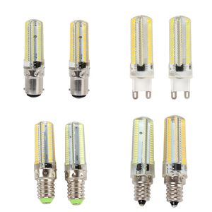 Ampoules LED à intensité variable 15W E11/E12/E14/E17/G4/G9/BA15D 3014 SMD 152 LED Droplight Silicone Corps Lampe AC 220V 110V Lustres en cristal lumière