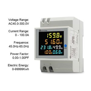 DIN Rail LCD / LED Digital Energy Metter WattMeter AC 40-300V 0-100A AMMETER VOLTMETER VOLT AMP Tension Courent Metter