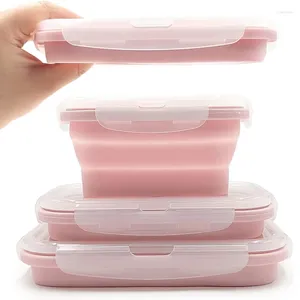 Dilaiteur 3PCS / SET 350/500/800 ml Microwave Bento Box Silicone Polding Lunch Portable Plastic Salad Fruit Container Rangement