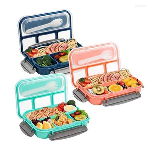 Vajilla Bento Box, contenedores de almuerzo portátiles de plástico para adultos para oficina, almacenamiento de alimentos de 1300ml con 4 compartimentos a prueba de fugas