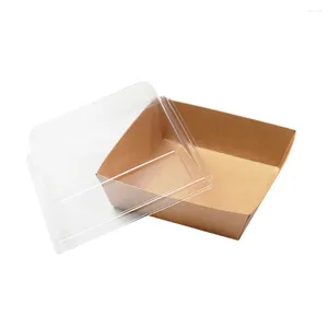 Boîtes à gâteaux et boîte d'emballage pour biscuits, vaisselle, couvercle transparent, récipients à sandwich en papier Kraft résistant à la graisse, café à domicile