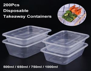 Ensembles de vaisselle 100pcs Set Rectangular Disposable Lunch Box Plastic Plakeway Emballage Fruit Microwavable Meal Bento avec LID5203694