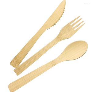 Juegos de vajilla 30 piezas Cuchara de bambú desechable completamente natural Tenedores y cuchillos Cubiertos ecológicos para biodegradables